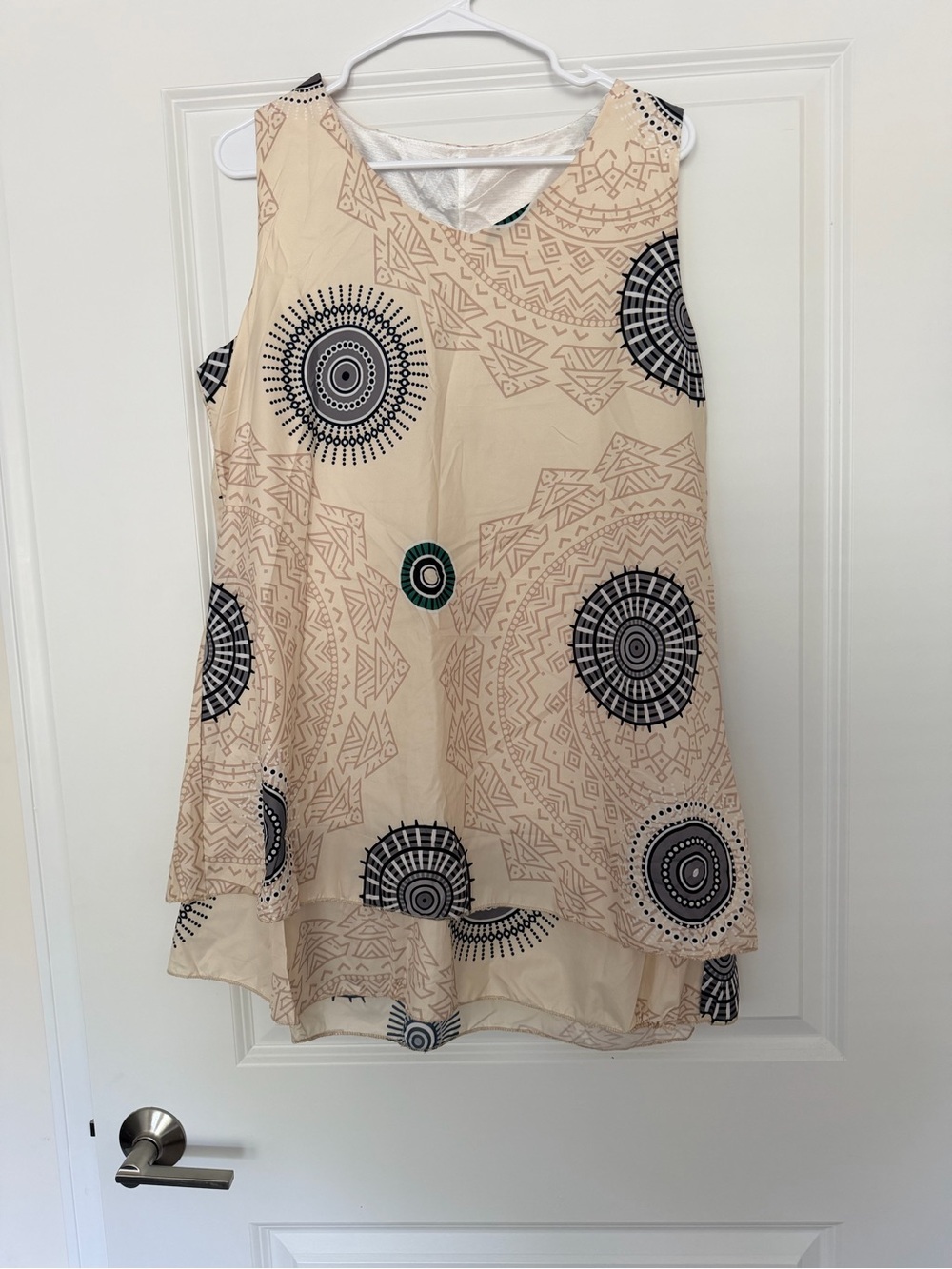 Beige Printed Sleeveless Tunic Top